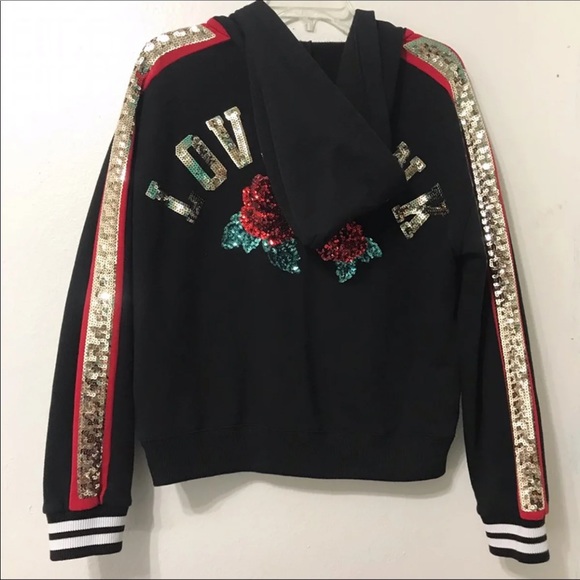 ❌SOLD❌ VS PINK rose bling hoodie - Picture 3 of 7
